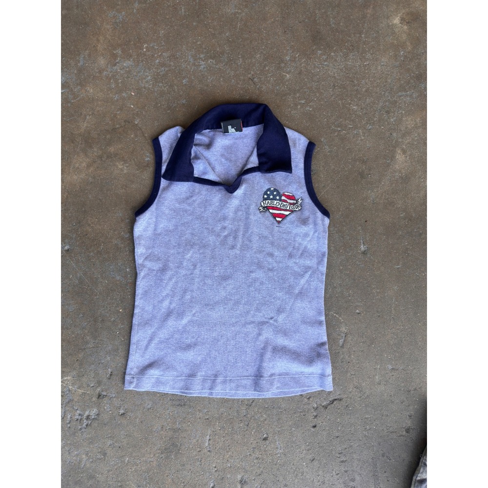 Harley Davidson Womens Sleeveless Polo Top Nags Head NC Heart Graphic Purple